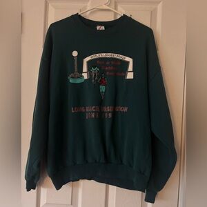 Vintage Long Beach Washington Green Graphic Crewneck Sweatshirt
